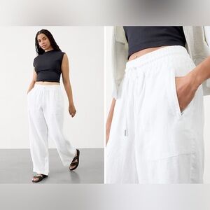 Athleta Retreat Linen Wide Leg Pant White Size 22 High Rise Pull On Lightweight